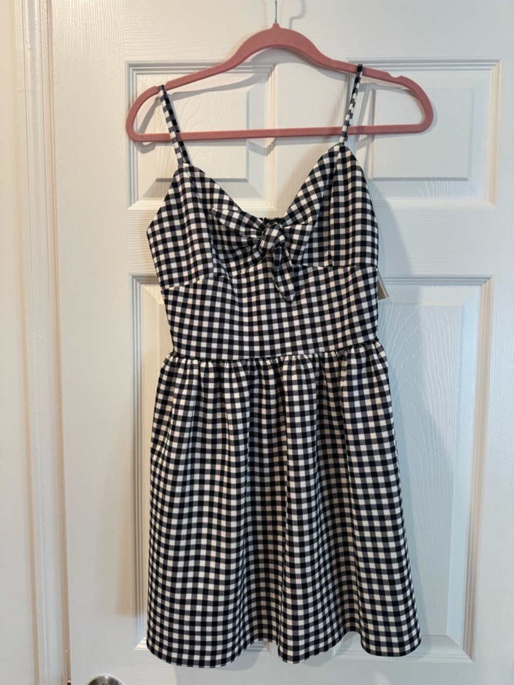 Aqua Black and White Gingham Tie-Front Dress